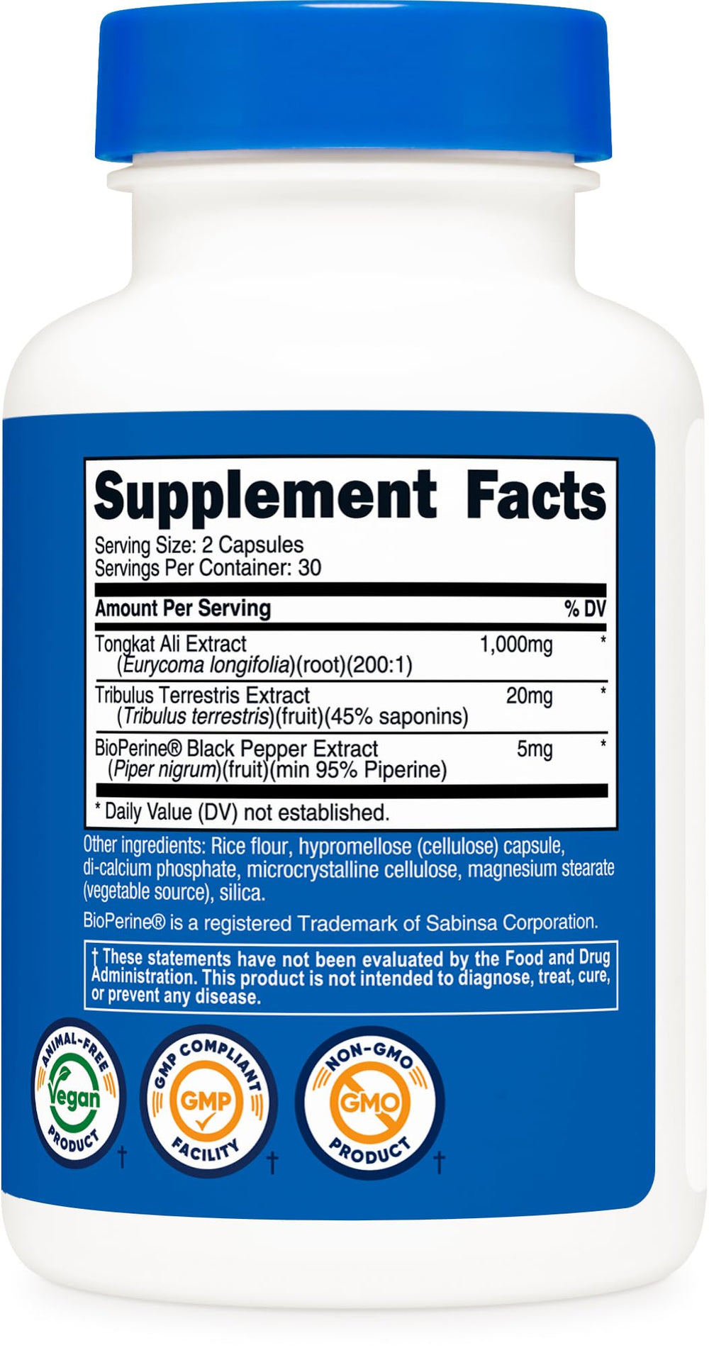 Product packaging showing 30 servings per bottle