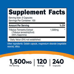 Close-up of Nutricost Tribulus Terrestris 1500mg bottle and capsules
