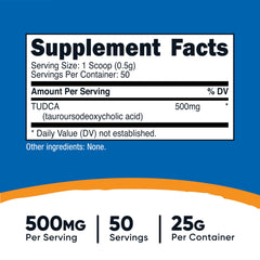 Label of Nutricost Tudca Powder 25g