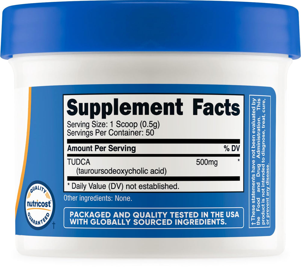Outer packaging of Nutricost Tudca Powder 25g