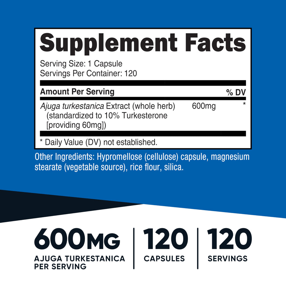 Nutricost Turkesterone 600mg bottle front label