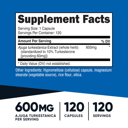 Nutricost Turkesterone 600mg bottle front label