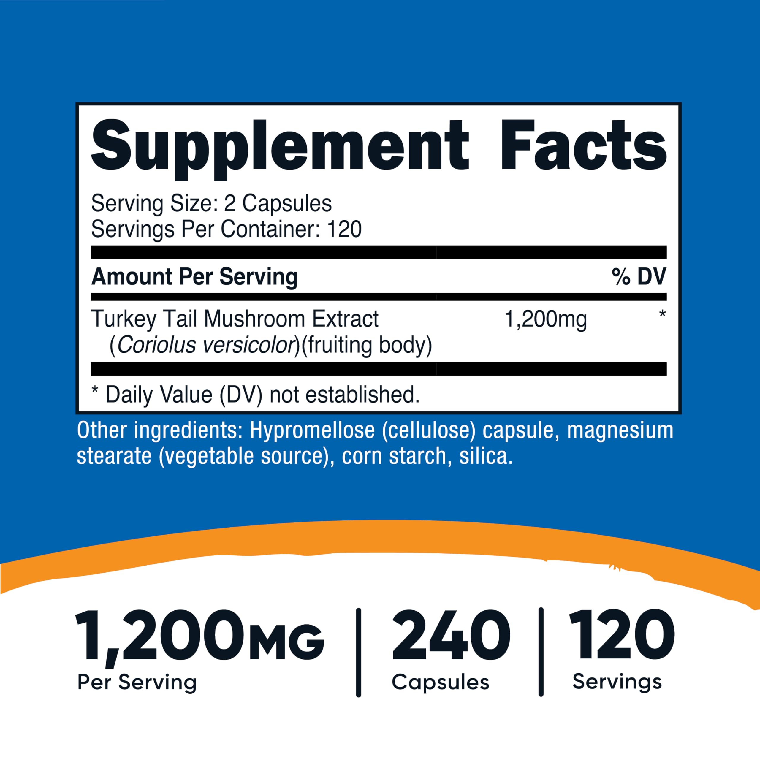 Close-up of Nutricost Turkey Tail Mushroom Capsules