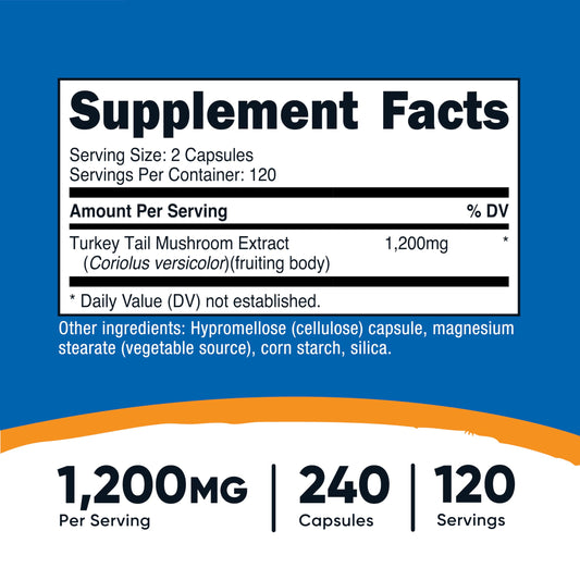 Close-up of Nutricost Turkey Tail Mushroom Capsules