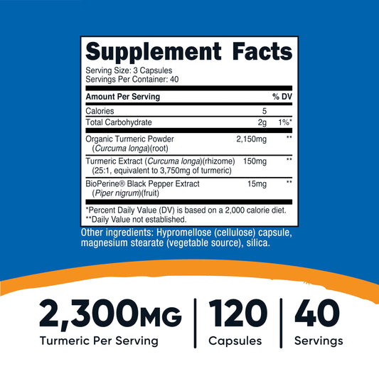 Label on Nutricost Turmeric Curcumin bottle