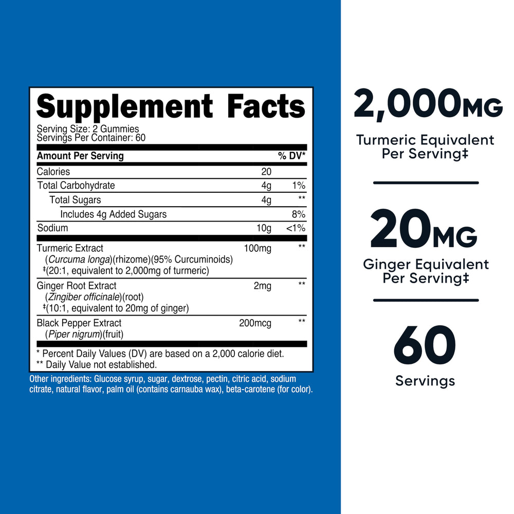 Close up of ginger 20mg per serving in Nutricost Turmeric Gummies