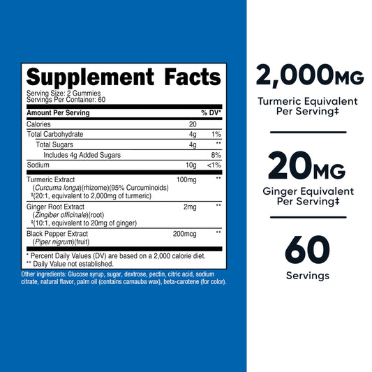 Close up of ginger 20mg per serving in Nutricost Turmeric Gummies