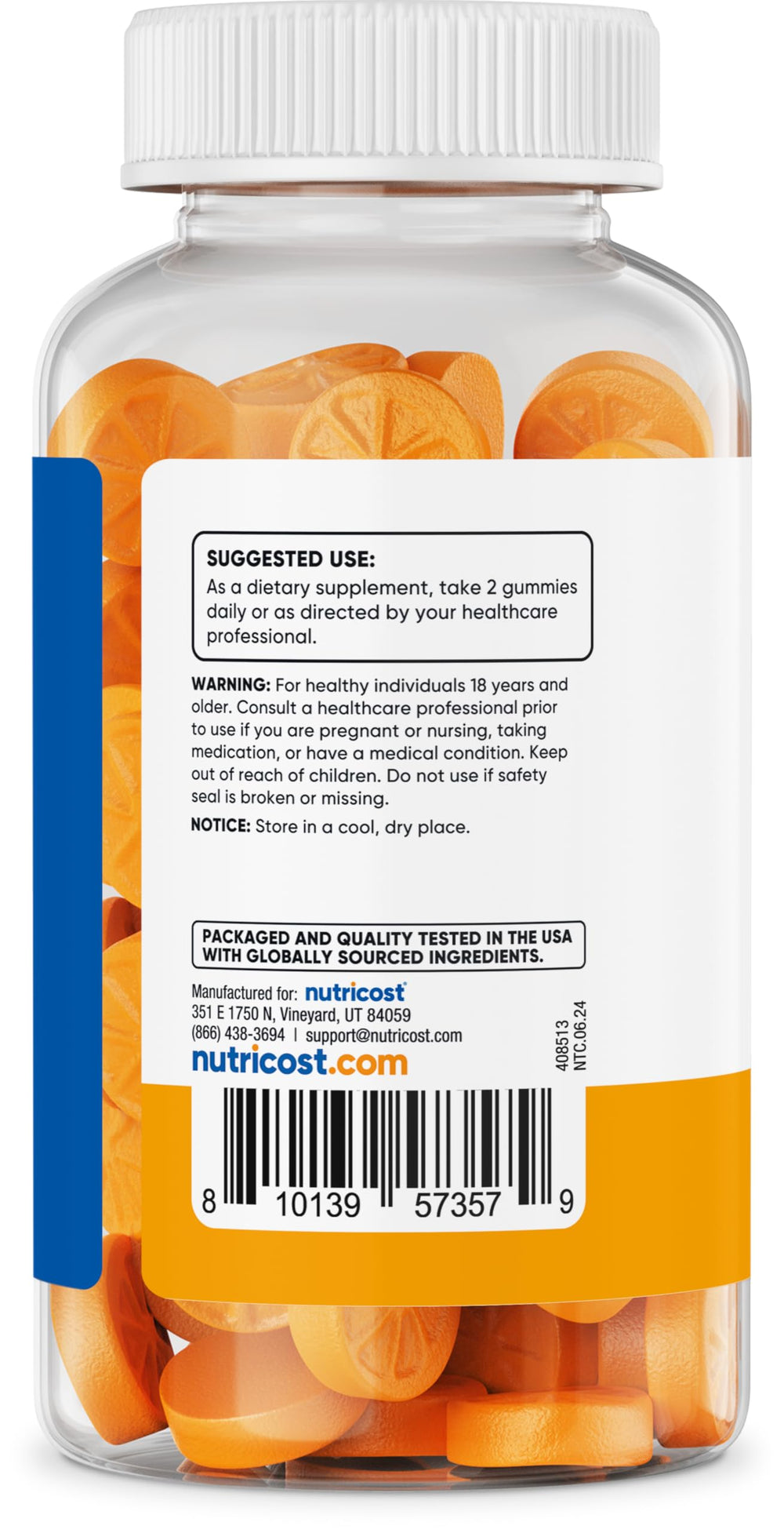 Ingredients and nutrition label for Nutricost Turmeric Gummies