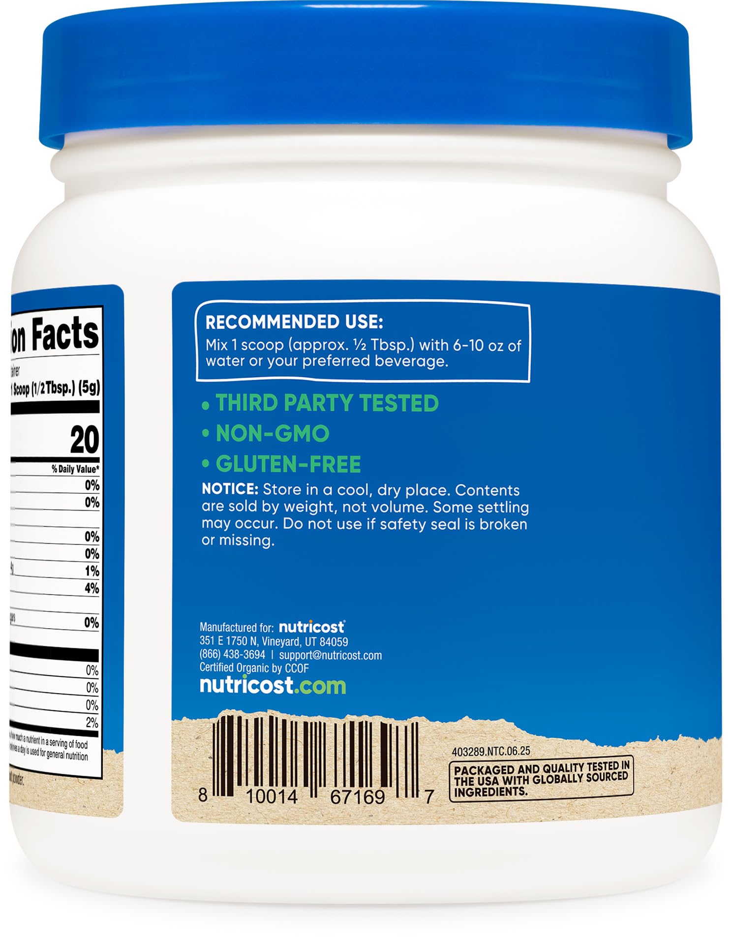 USDA Organic certification label on beet root powder
