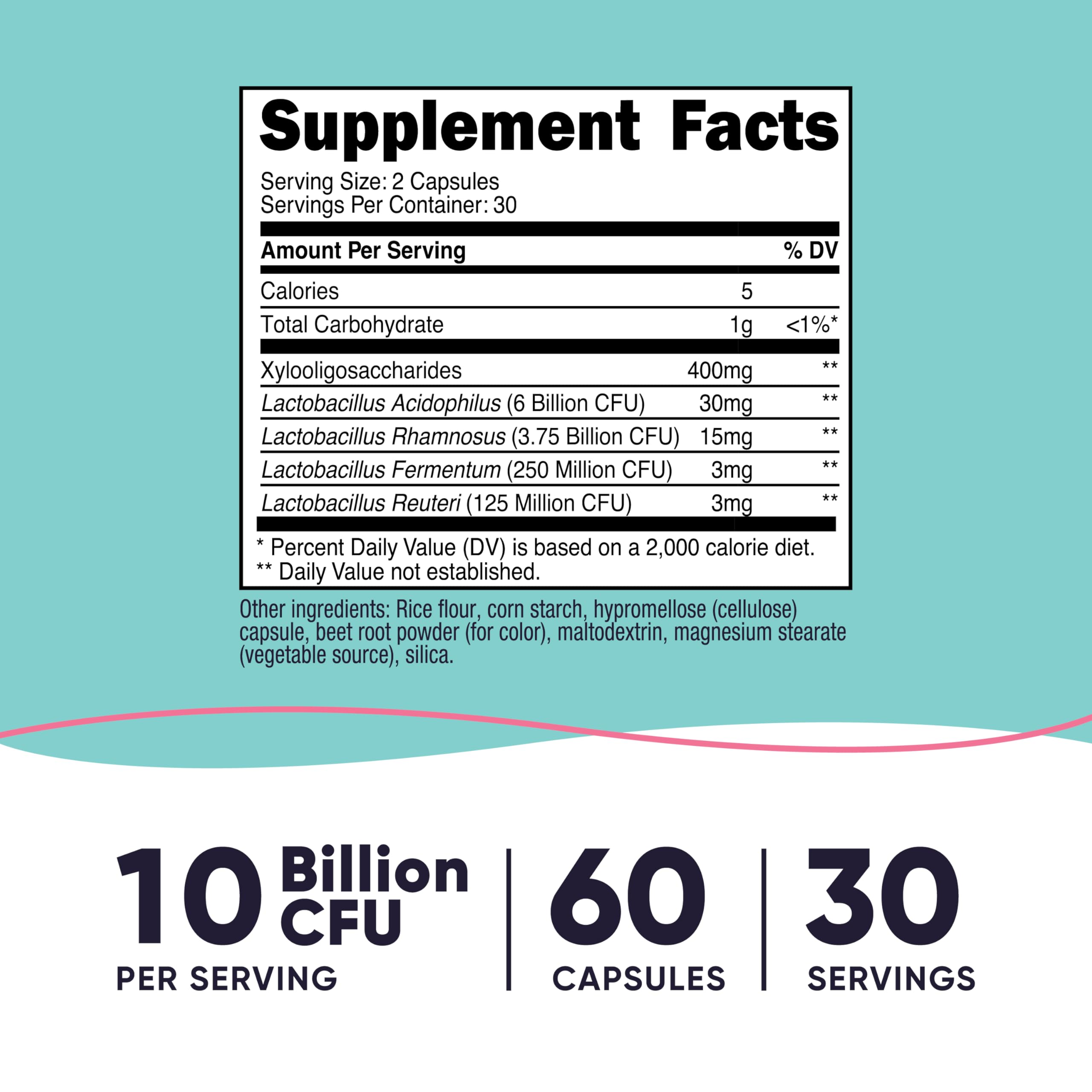 Close-up of 10 billion CFU claim on bottle label