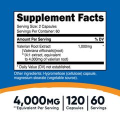 Two Nutricost valerian root bottles with label showing 120 capsules per bottle
