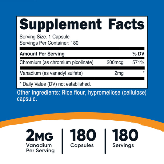 Serving information showing 2mg Vanadium and 200mcg Chromium per serving