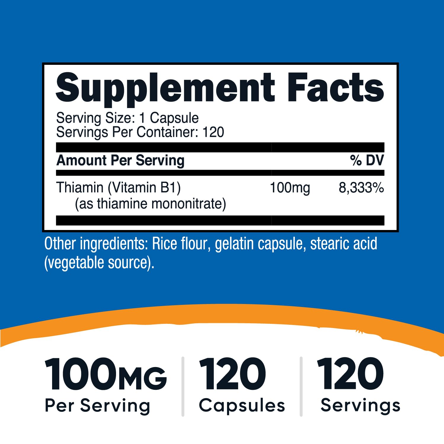 Nutricost Vitamin B1 Thiamine 100mg bottle - back label with supplement facts