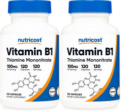Front view of Nutricost Vitamin B1 Thiamine 100mg 120-capsule pack (Pack of 2)