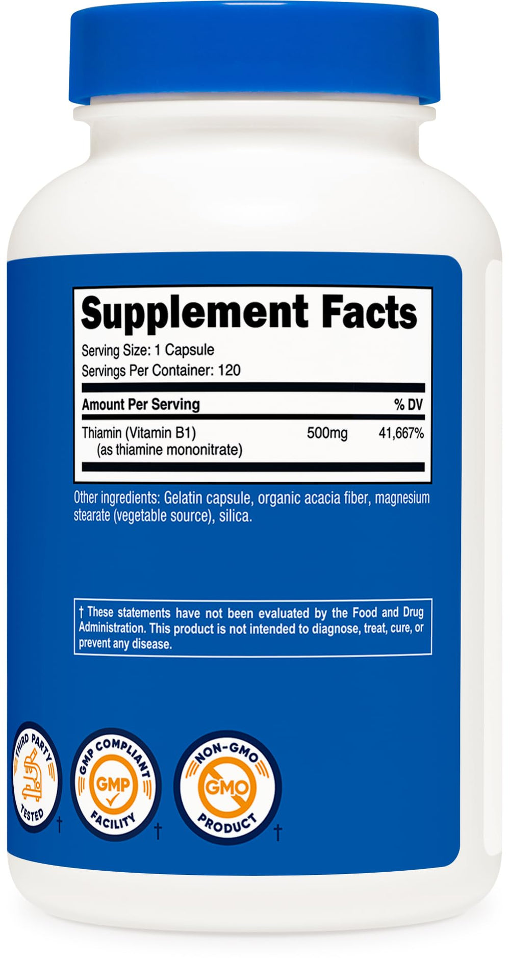 Non-GMO and Gluten Free icons on Nutricost bottle