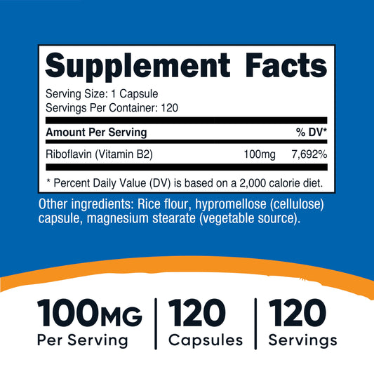 Close-up of Vitamin B2 Riboflavin 100mg capsules