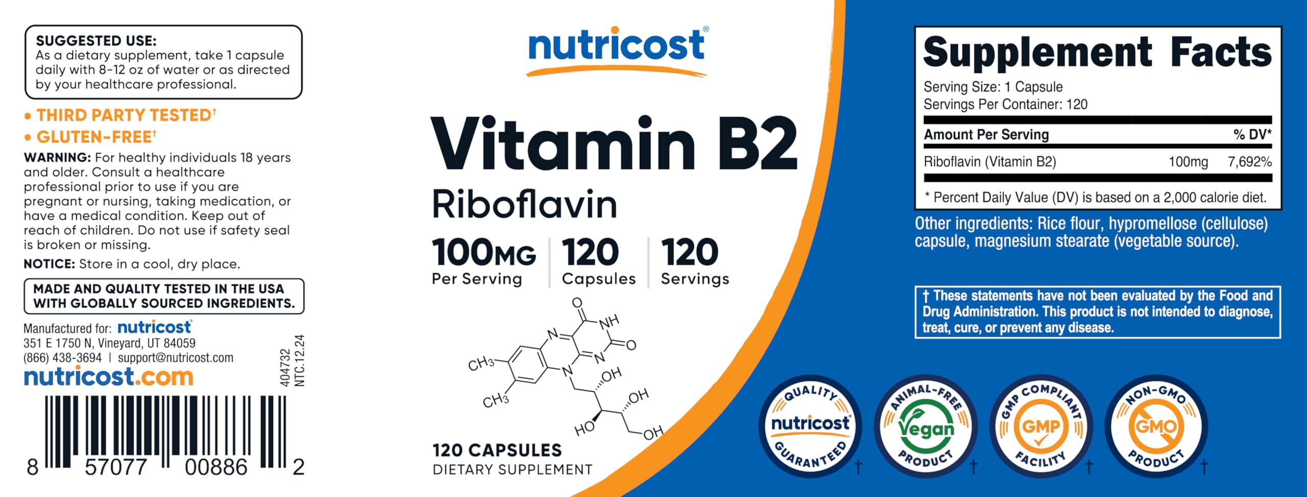 GMP compliant and FDA registered facility symbolism in Nutricost packaging
