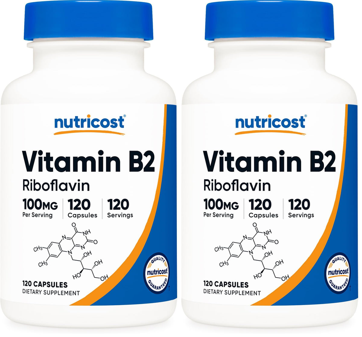 Nutricost Vitamin B2 Riboflavin 100mg bottle front view (Pack of 2)