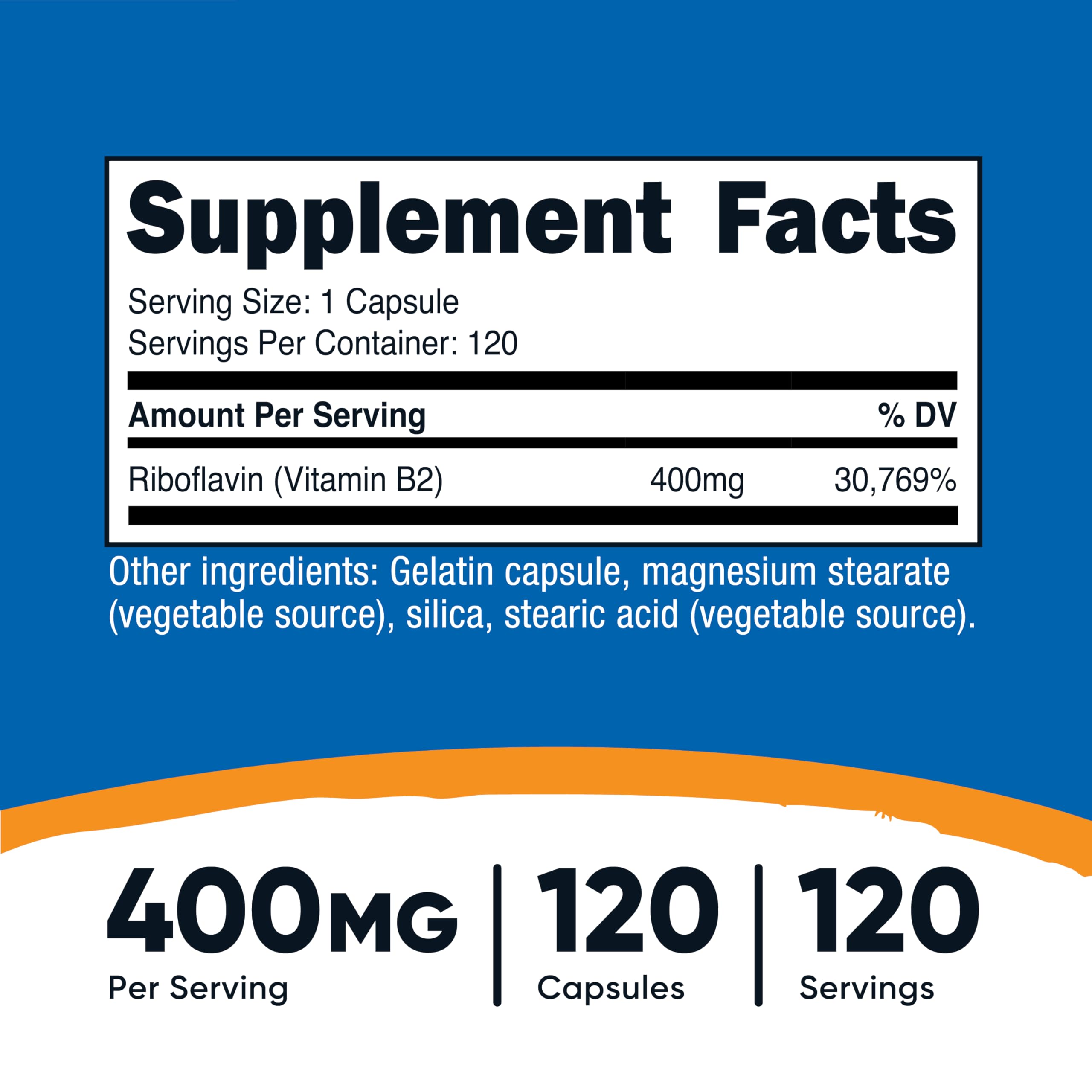 Nutricost Vitamin B2 bottle – back label