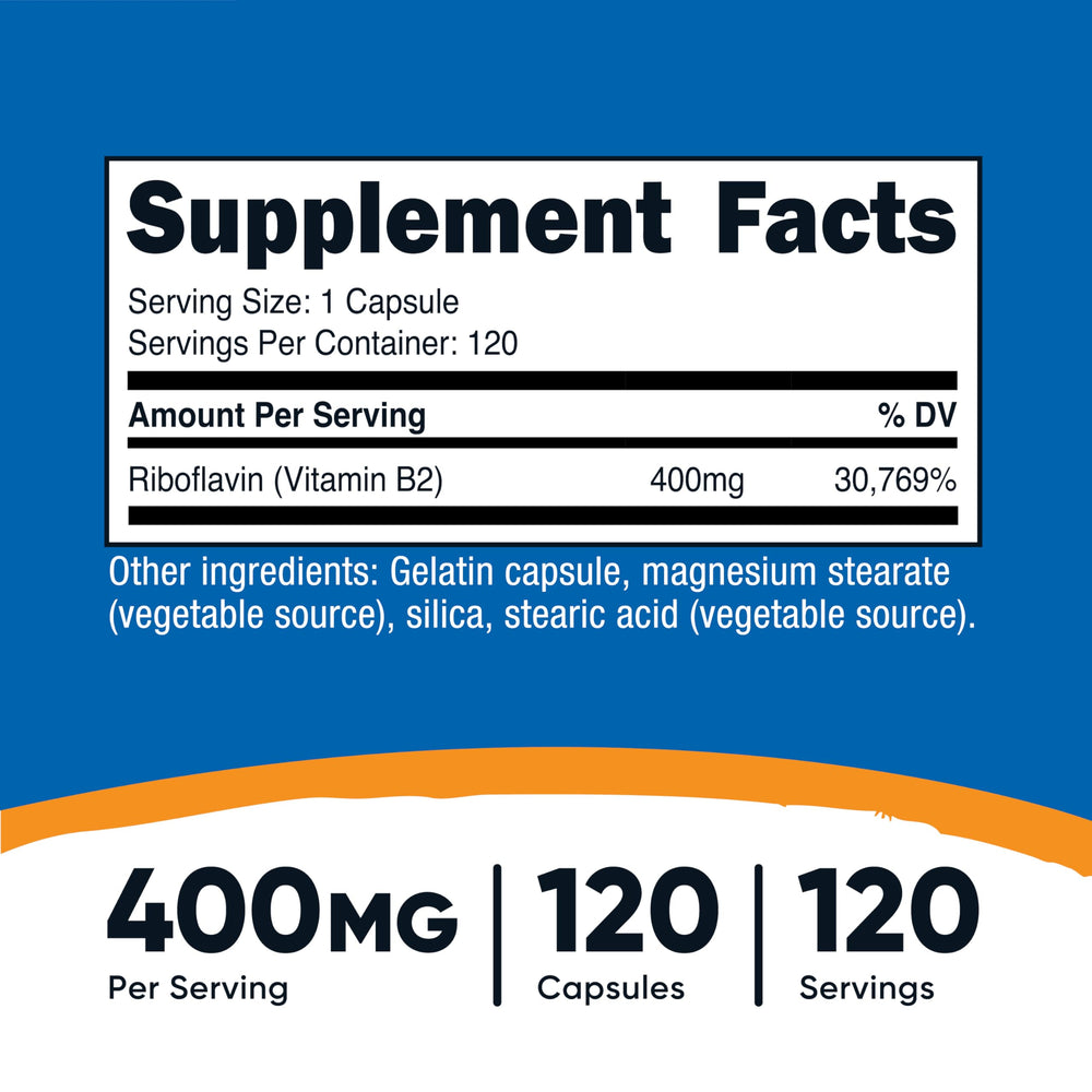 Nutricost Vitamin B2 bottle – back label