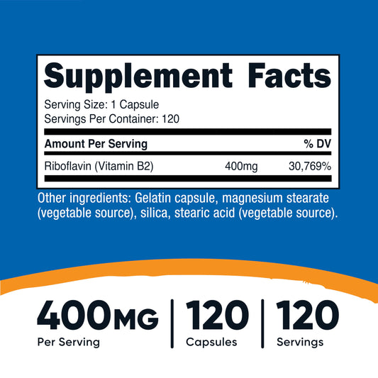 Nutricost Vitamin B2 bottle – back label