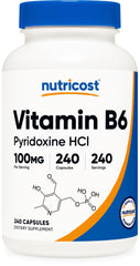 Nutricost Vitamin B6 100mg Pyridoxine HCl bottle