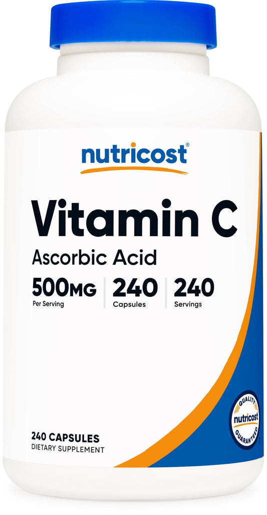 Nutricost Vitamin C 500mg bottle – 240 vegetarian capsules, gluten free, non-GMO
