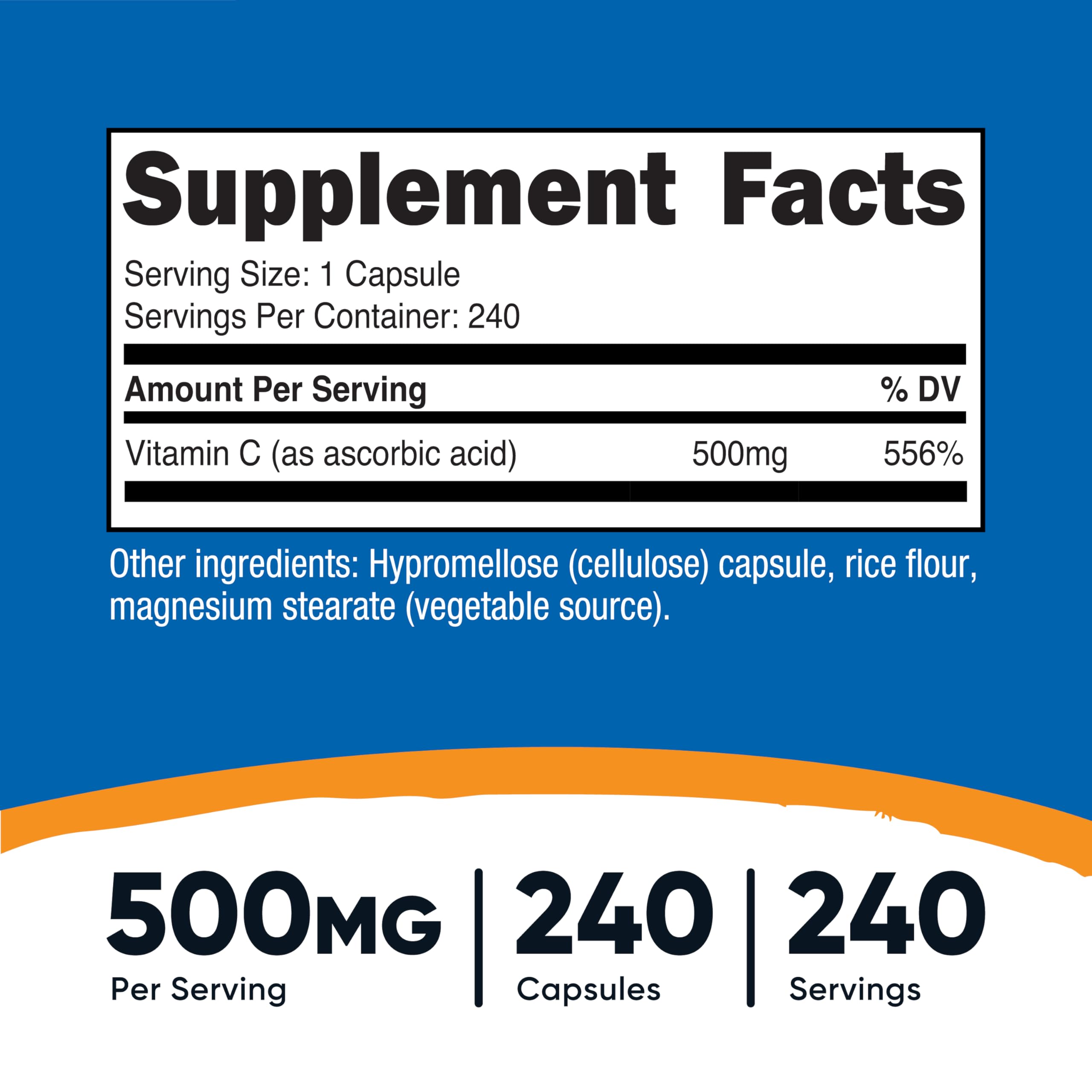 Close-up of Nutricost Vitamin C 500mg bottle label