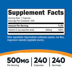 Close-up of Nutricost Vitamin C 500mg bottle label