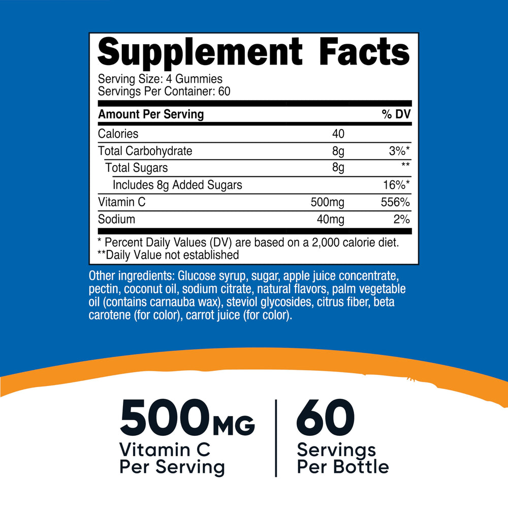 Image showing 60 servings per bottle of Nutricost Vitamin C Gummies