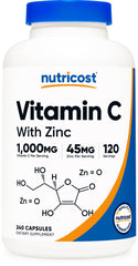 Front view of Nutricost Vitamin C with Zinc capsules bottle