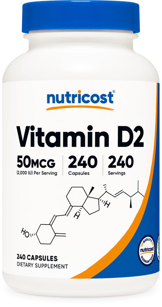 Nutricost Vitamin D2 2000 IU bottle – 240 capsules, front view