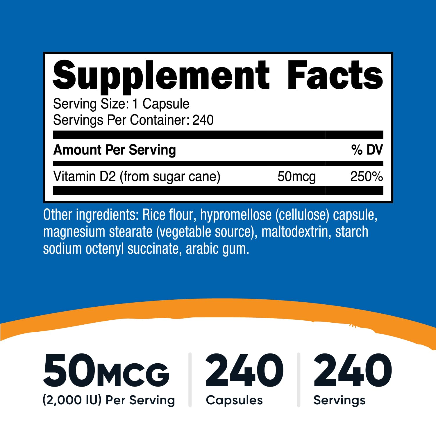 Close-up of Nutricost Vitamin D2 capsules