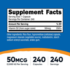 Close-up of Nutricost Vitamin D2 capsules