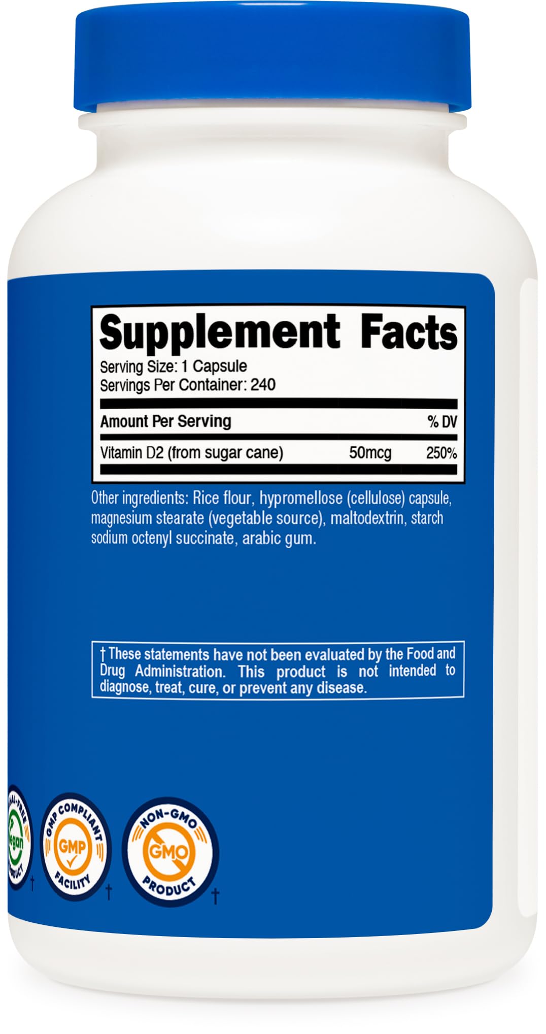 Nutricost Vitamin D2 bottle with capsules on a neutral background