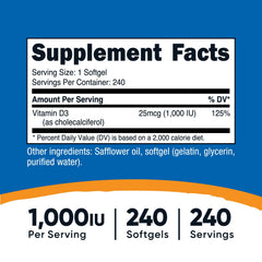 Bottle of Nutricost Vitamin D3 1000 IU softgels