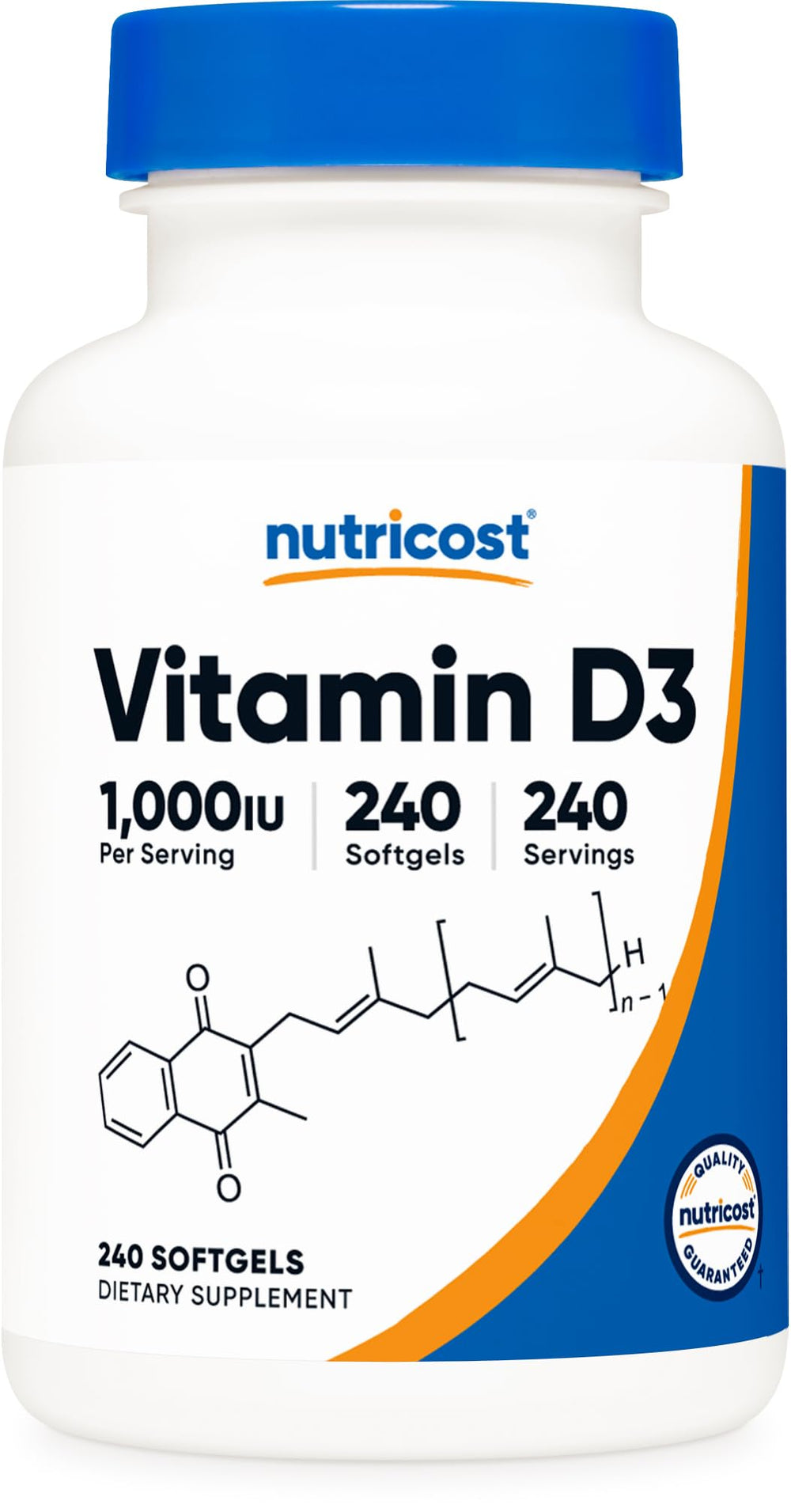 Nutricost Vitamin D3 1000 IU softgels front view