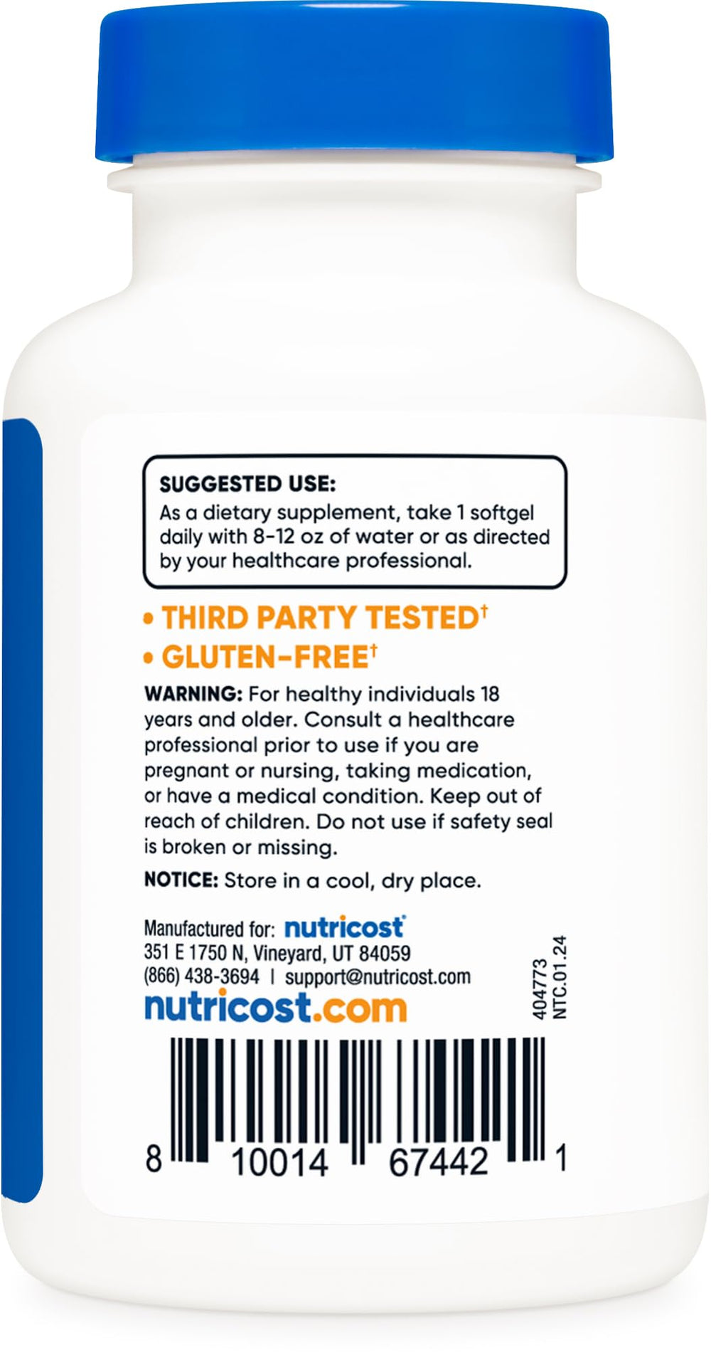 Nutricost Vitamin D3 1000 IU label and supplement facts