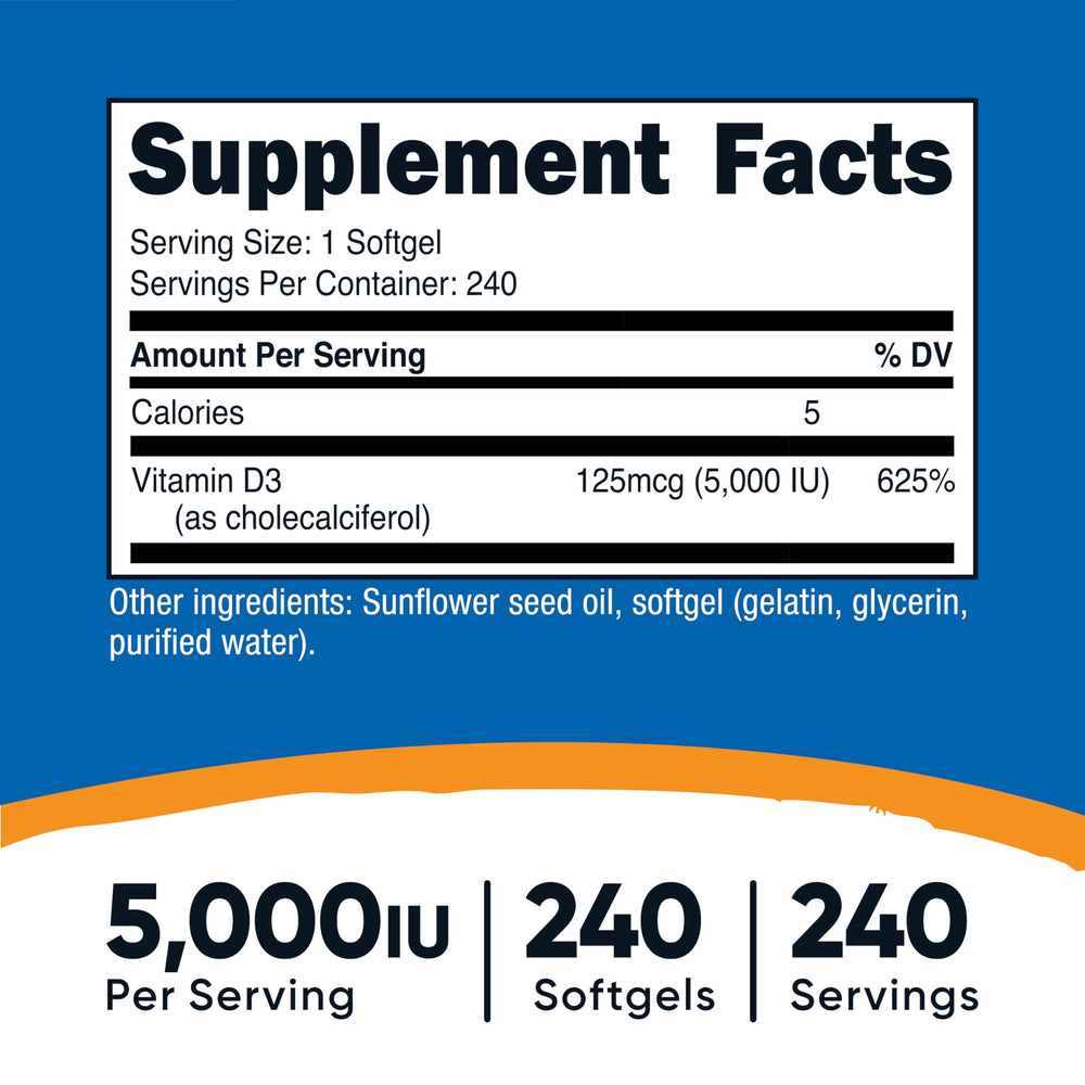 Nutricost Vitamin D3 5000 IU softgels bottle