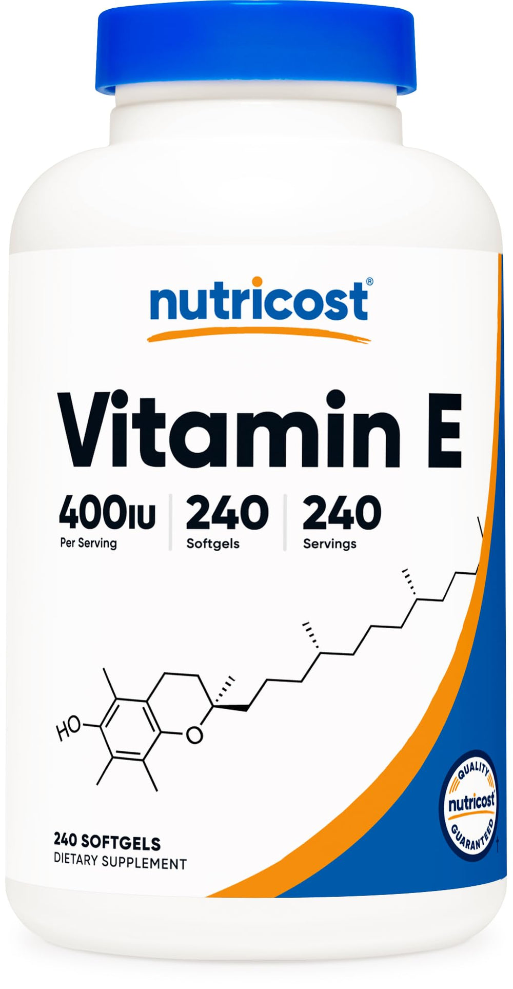 Nutricost Vitamin E 400 IU bottle with 240 softgel capsules