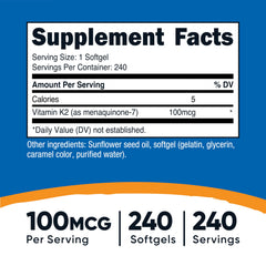 Nutricost Vitamin K2 MK-7 100 mcg bottle back label