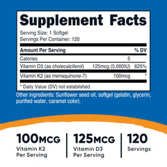 Nutrition facts panel for Vitamin K2 MK7 and Vitamin D3