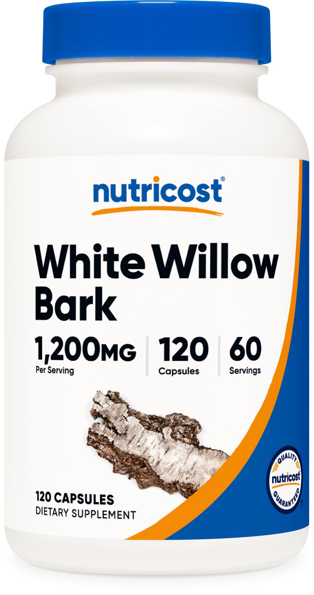 Nutricost White Willow Bark Capsules bottle front showing 1200 mg per serving