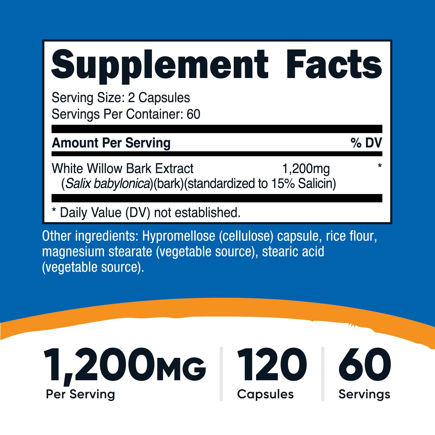 Nutricost White Willow Bark Capsules label close-up