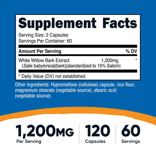 Nutricost White Willow Bark Capsules label close-up