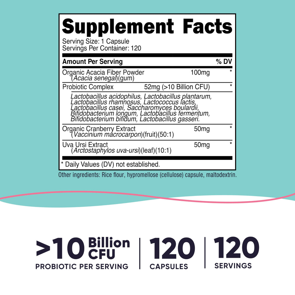 Probiotic formula featuring Acacia Fiber, Uva Ursi, and Cranberry Extract