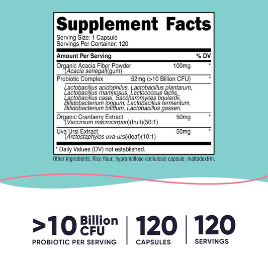 Probiotic formula featuring Acacia Fiber, Uva Ursi, and Cranberry Extract