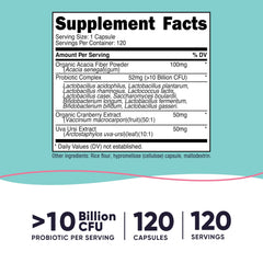 Probiotic formula featuring Acacia Fiber, Uva Ursi, and Cranberry Extract