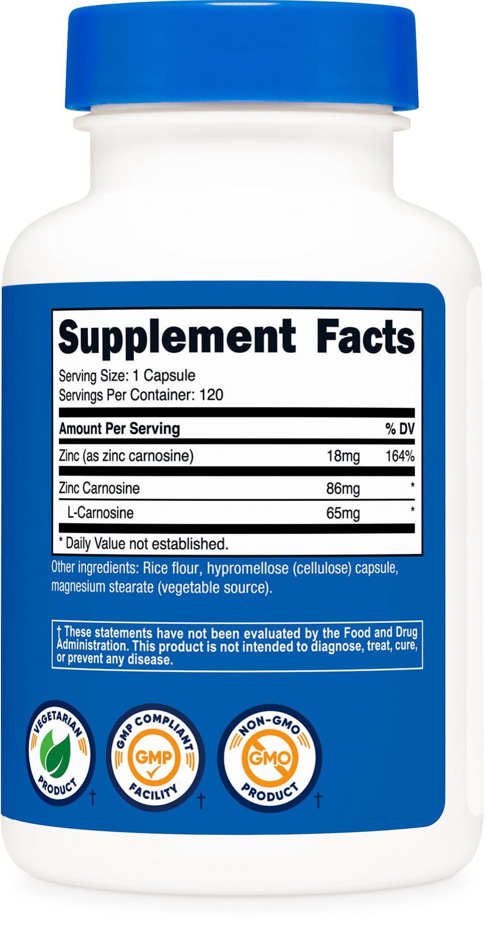 Box and bottle of Nutricost Zinc Carnosine 86mg