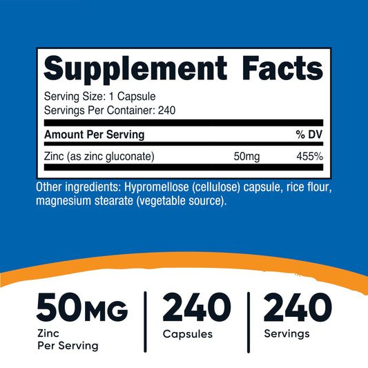 Nutricost Zinc Gluconate bottle with capsules